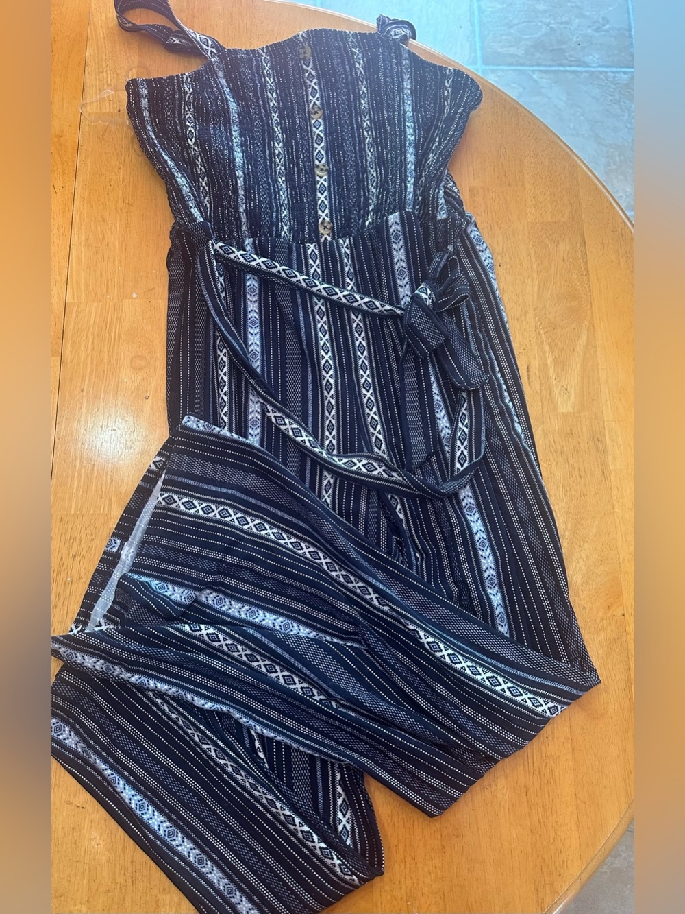 No Boundaries Black and White Striped Sleeveless Maxi Dress with Waist Tie